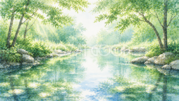 川辺の木漏れ日背景【無料・高画質PNG】93229