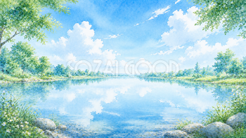 青空と水辺背景【無料・高画質PNG】93231