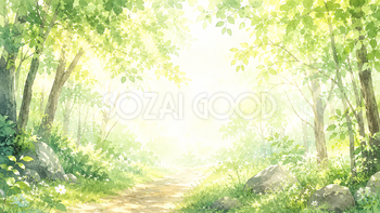 森の小道 木漏れ日背景【無料・高画質PNG】癒やしの自然イラスト93234