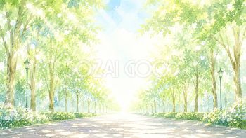並木道 木漏れ日背景【無料・高画質PNG】爽やかな自然イラスト93235