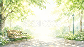 公園のベンチ 木漏れ日背景【無料・高画質PNG】自然背景イラスト93237
