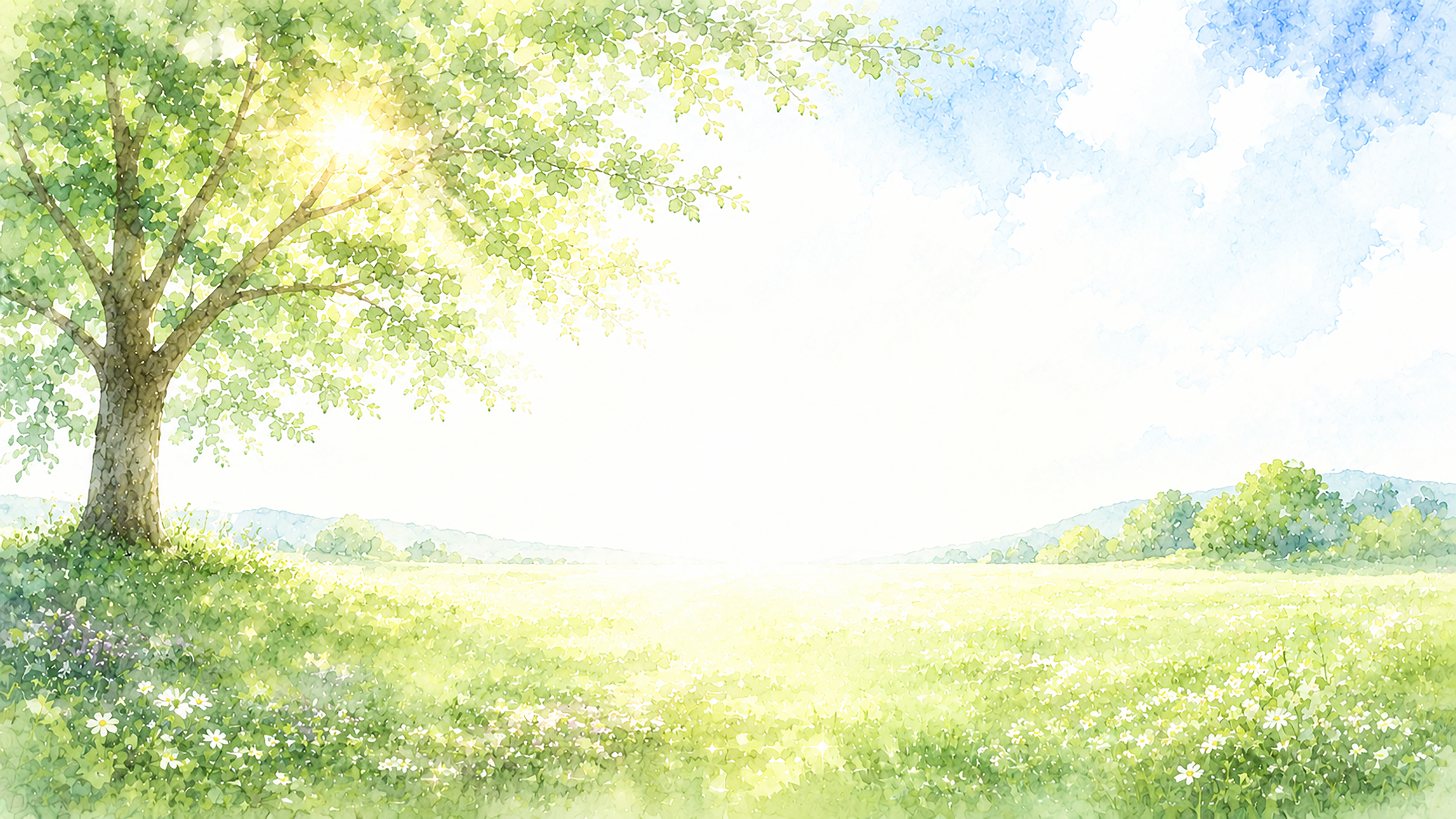 草原と一本の木 木漏れ日背景【無料・高画質PNG】自然風景イラスト93238に写真・文字を入れる