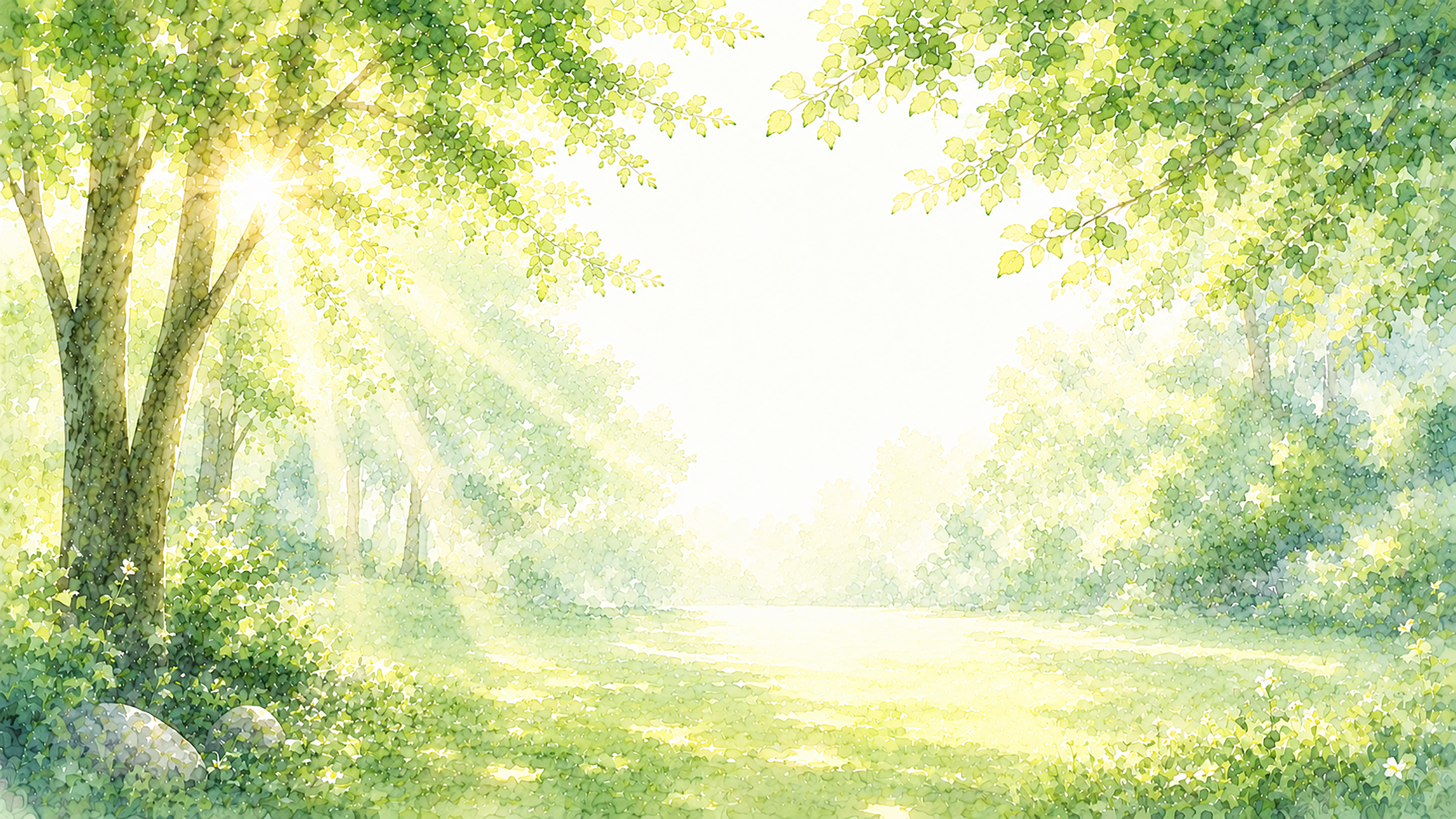 朝の木漏れ日背景【無料・高画質PNG】朝日と自然の背景イラスト93243に写真・文字を入れる