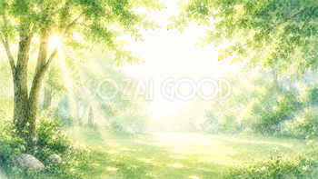 朝の木漏れ日背景【無料・高画質PNG】朝日と自然の背景イラスト93243