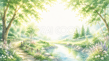 木漏れ日背景【無料・高画質PNG】森・湖・小川・自然の背景イラスト93245