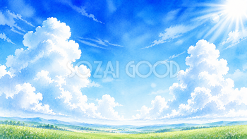 夏の入道雲背景【無料・高画質PNG】積乱雲の水彩イラスト93249