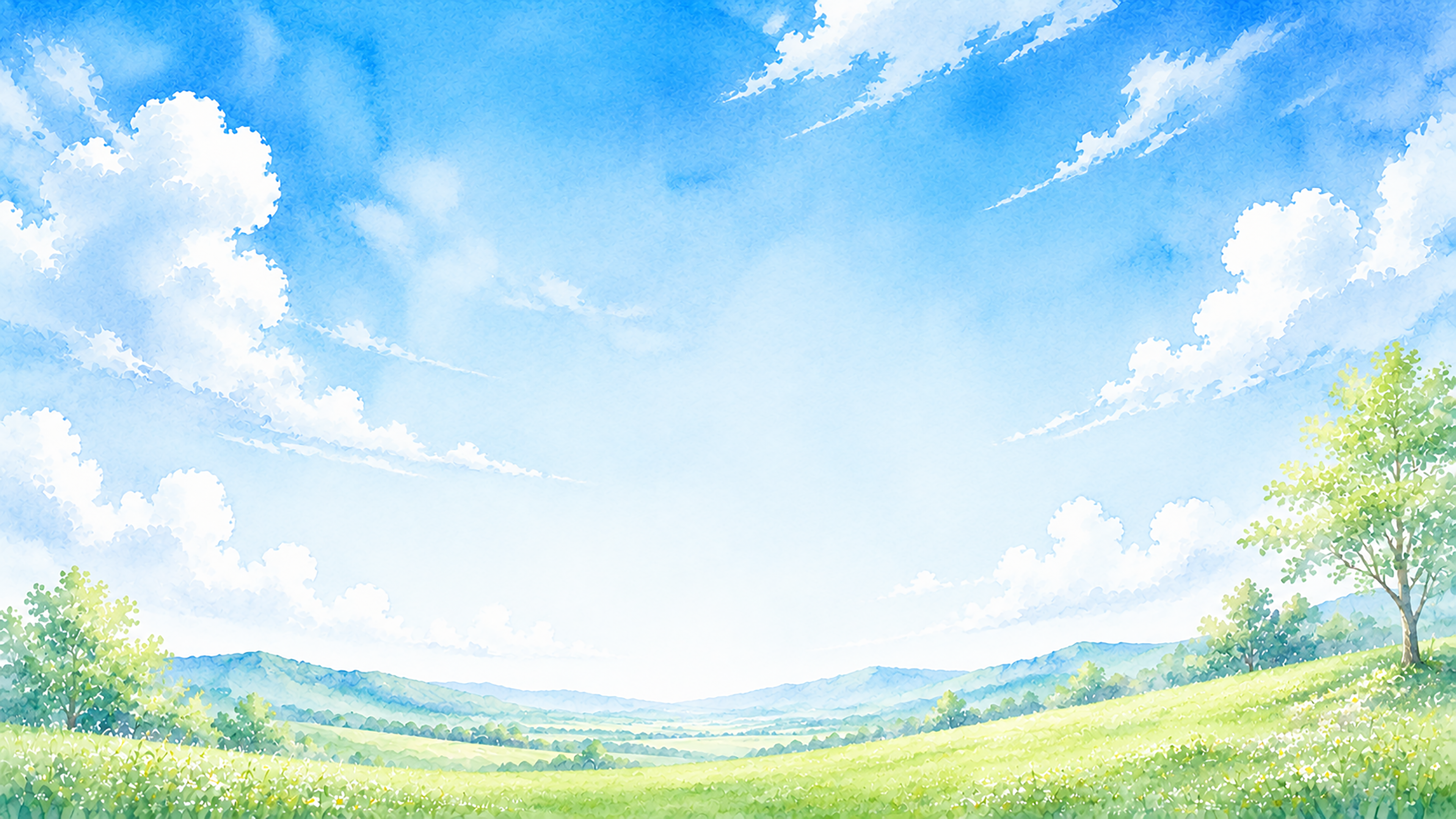 丘と青空背景【無料・高画質PNG】自然風景の水彩イラスト93250に写真・文字を入れる