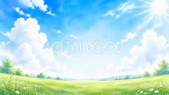 草原と夏空背景【無料・高画質PNG】爽やかな自然イラスト93251