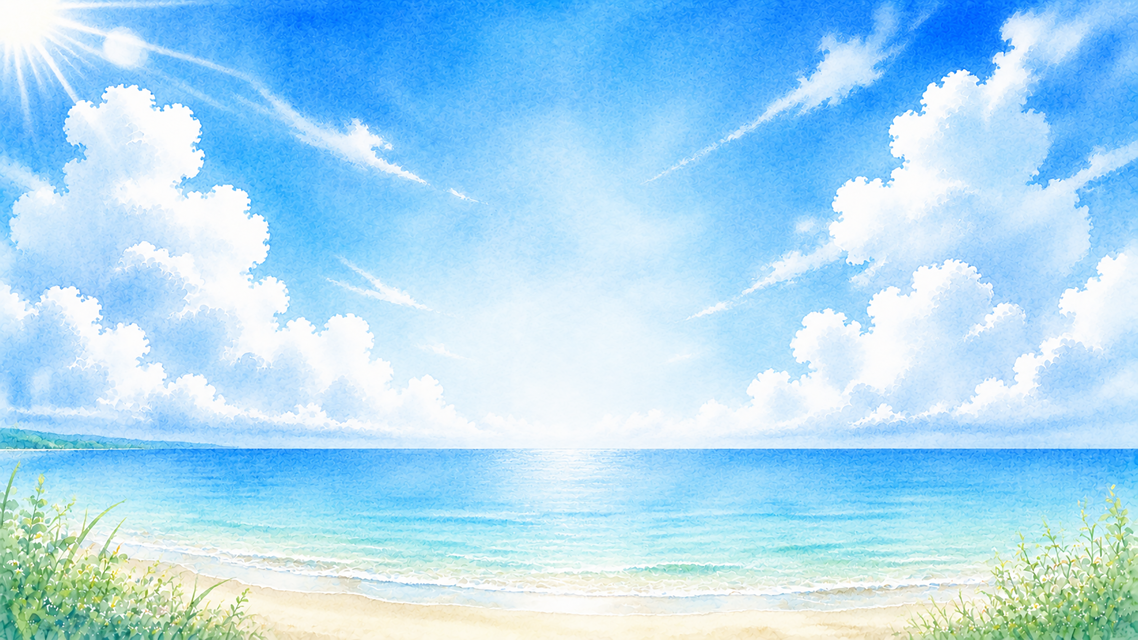 海と白い雲背景【無料・高画質PNG】夏の海イラスト93253に写真・文字を入れる