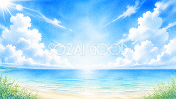 海と白い雲背景【無料・高画質PNG】夏の海イラスト93253
