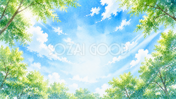 木々と青空背景【無料・高画質PNG】木漏れ日と空のイラスト93255