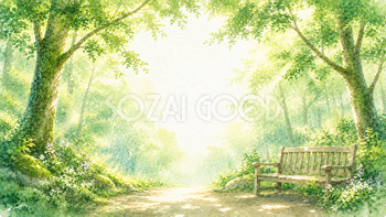 森のベンチ 森林浴・癒やし背景【無料・高画質PNG】93263