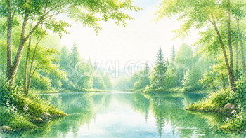 森の湖 森林浴・癒やし背景【無料・高画質PNG】93268