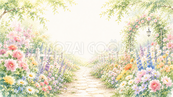 花畑の小道背景【無料・高画質PNG】花に囲まれた癒やしの風景イラスト93275