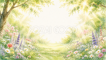 草花と木漏れ日背景【無料・高画質PNG】自然美あふれる花のイラスト93280