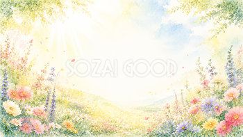 光あふれる花畑背景【無料・高画質PNG】やさしい光に包まれる花イラスト93283