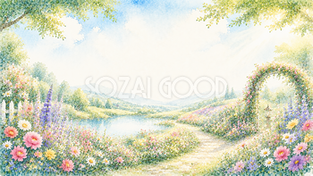 花畑・フラワーガーデン背景【無料・高画質PNG】自然と花の風景イラスト93284