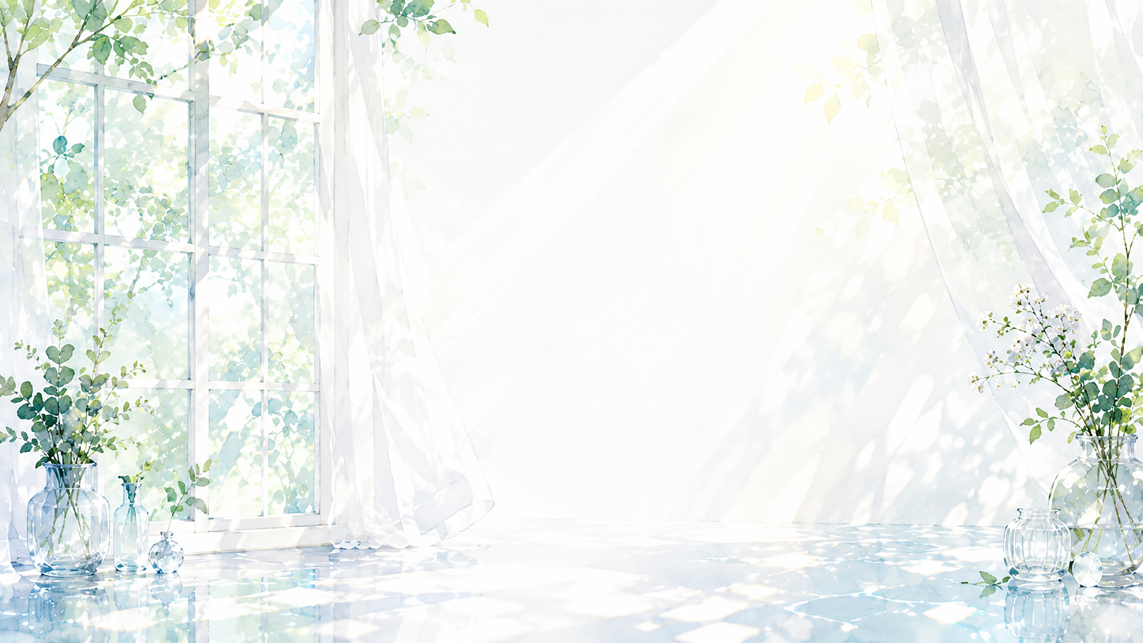 ガラス越しの光背景【無料・高画質PNG】透明感あふれる水彩イラスト93286に写真・文字を入れる