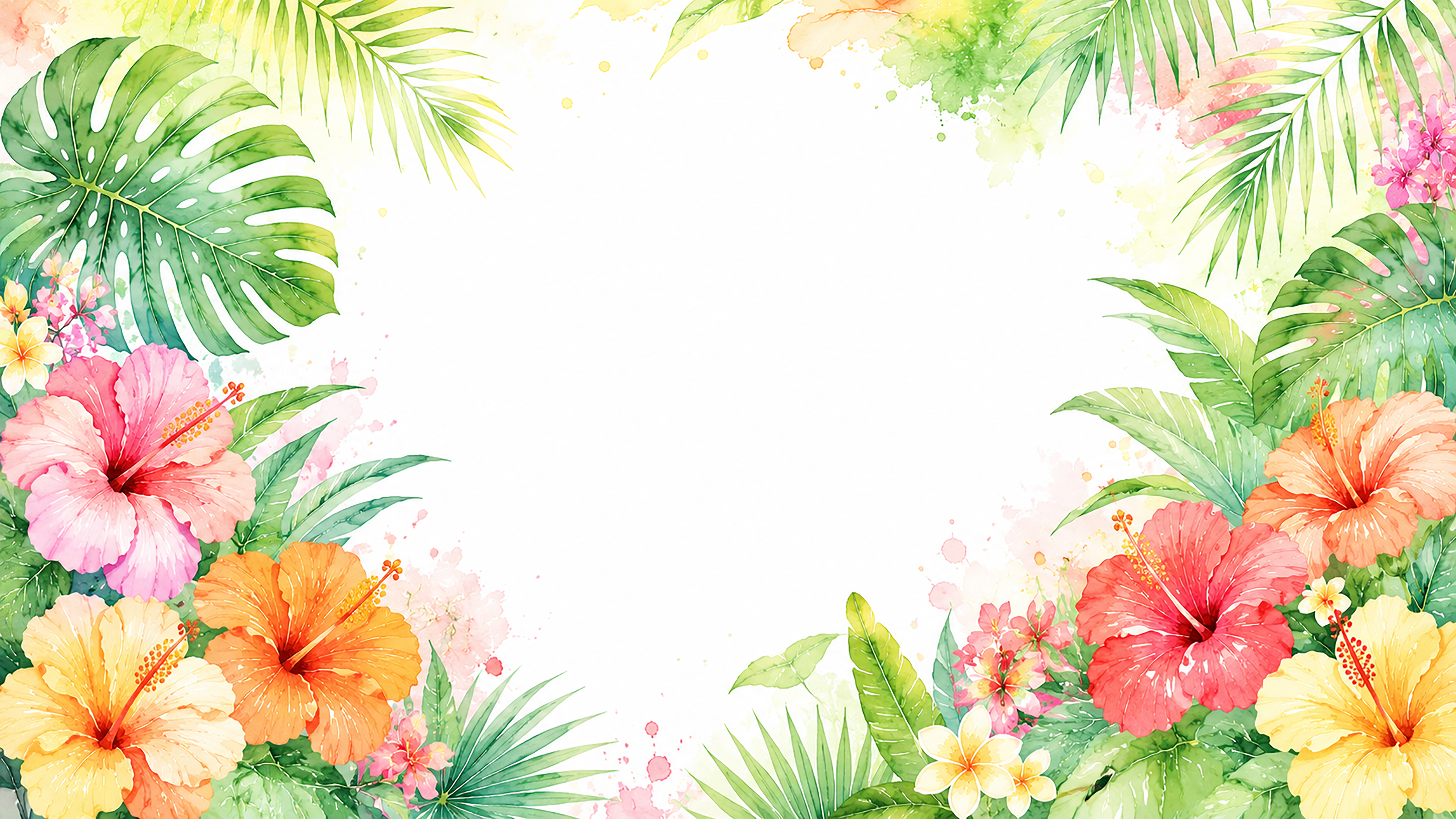 ハイビスカスガーデン背景【無料・高画質PNG】南国植物イラスト93301に写真・文字を入れる