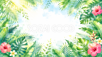 南国ボタニカル背景【無料・高画質PNG】植物・葉・木漏れ日イラスト93310