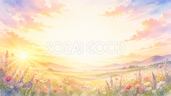 花畑と朝焼け【無料・高画質PNG】93316
