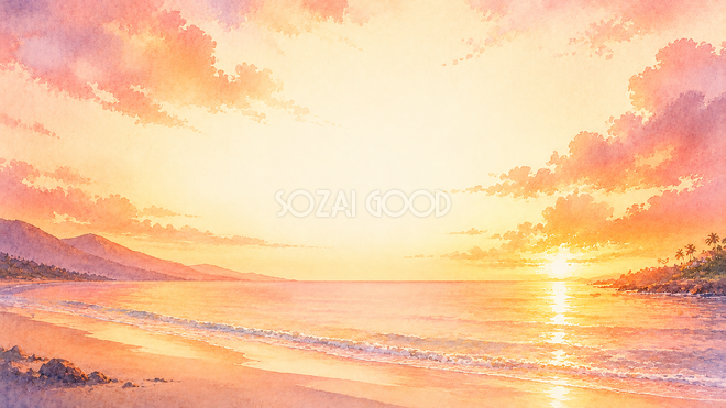 海辺の夕焼け【無料・高画質PNG】93317