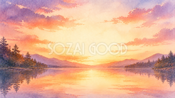 湖の夕暮れ【無料・高画質PNG】93318