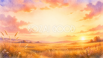 夕焼けの草原【無料・高画質PNG】93320