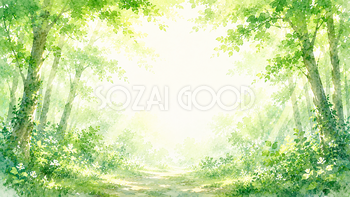グリーンフォレスト背景・フレーム【無料・高画質PNG】森・自然イラスト93326