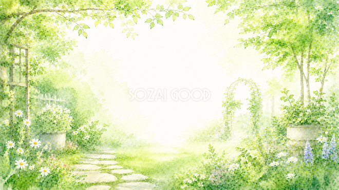 グリーンガーデン背景・フレーム【無料・高画質PNG】植物・庭園イラスト93331