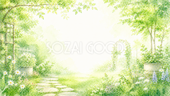 グリーンガーデン背景・フレーム【無料・高画質PNG】植物・庭園イラスト93331