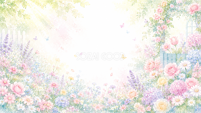 パステルフラワーガーデン背景・フレーム【無料・高画質PNG】93357