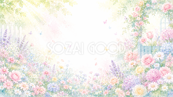 パステルフラワーガーデン背景・フレーム【無料・高画質PNG】93357