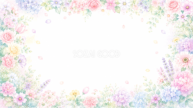 パステルフラワーフレーム背景【無料・高画質PNG】93359
