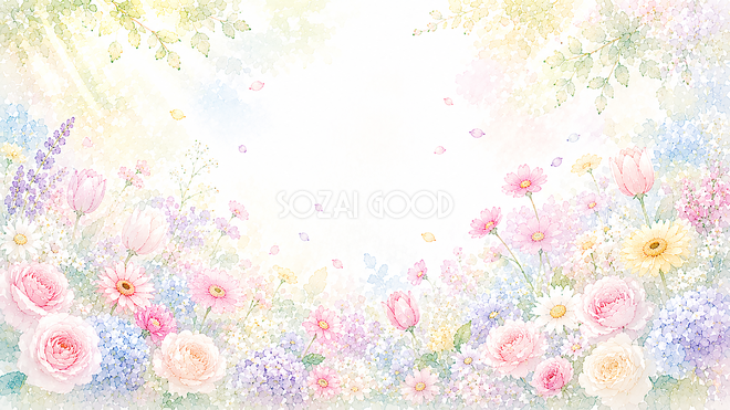 パステルフラワー背景・フレーム【無料・高画質PNG】93362
