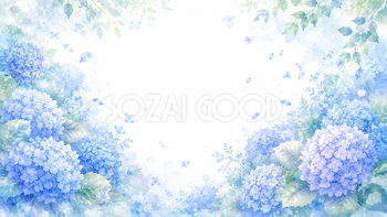 ブルーアジサイ背景・フレーム【無料・高画質PNG】上品な紫陽花イラスト93366