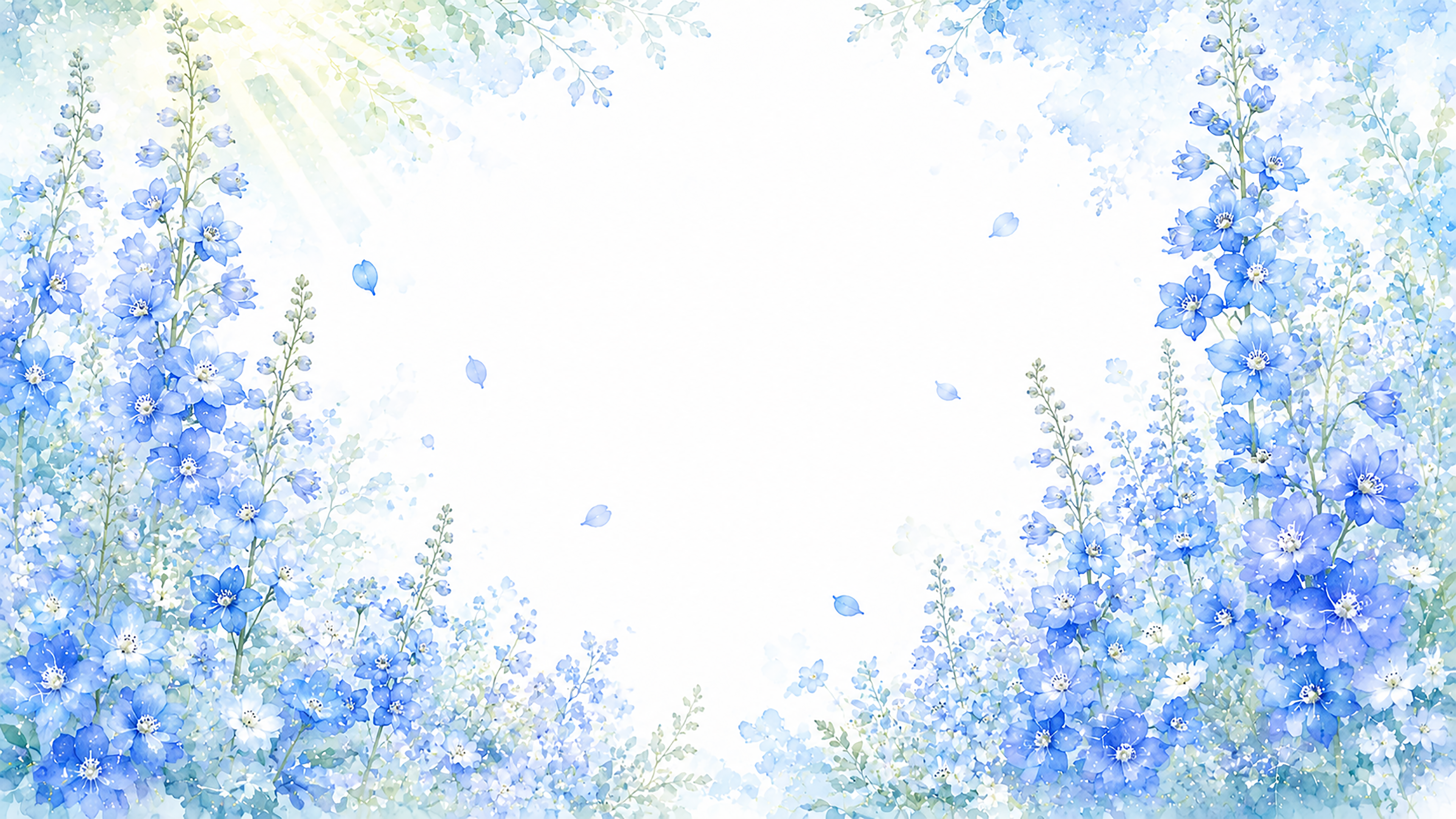 デルフィニウム背景・フレーム【無料・高画質PNG】青い花イラスト93367に写真・文字を入れる