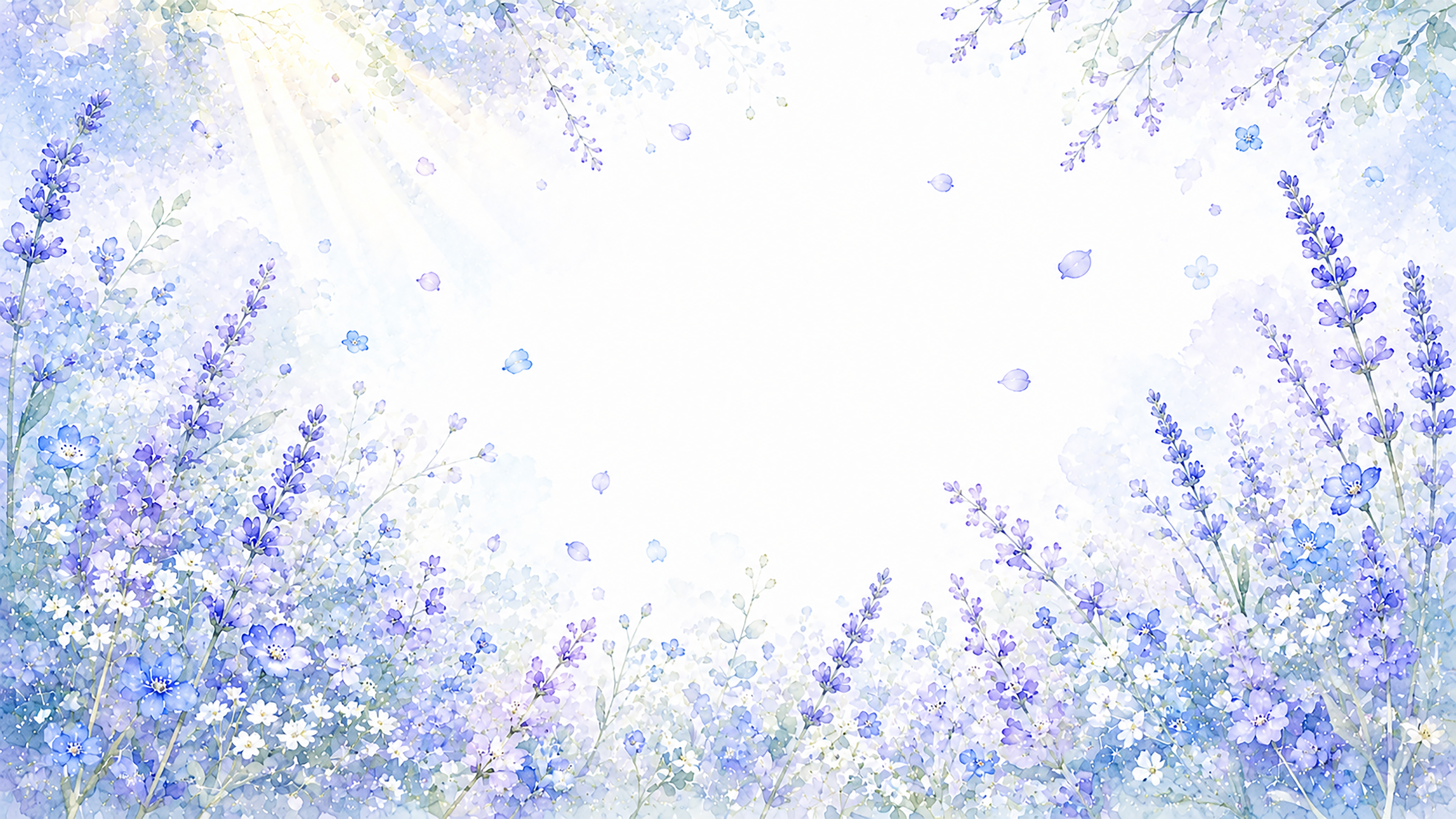 ラベンダーブルー背景・フレーム【無料・高画質PNG】癒やしの花イラスト93369に写真・文字を入れる