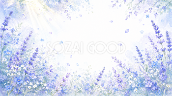 ラベンダーブルー背景・フレーム【無料・高画質PNG】癒やしの花イラスト93369