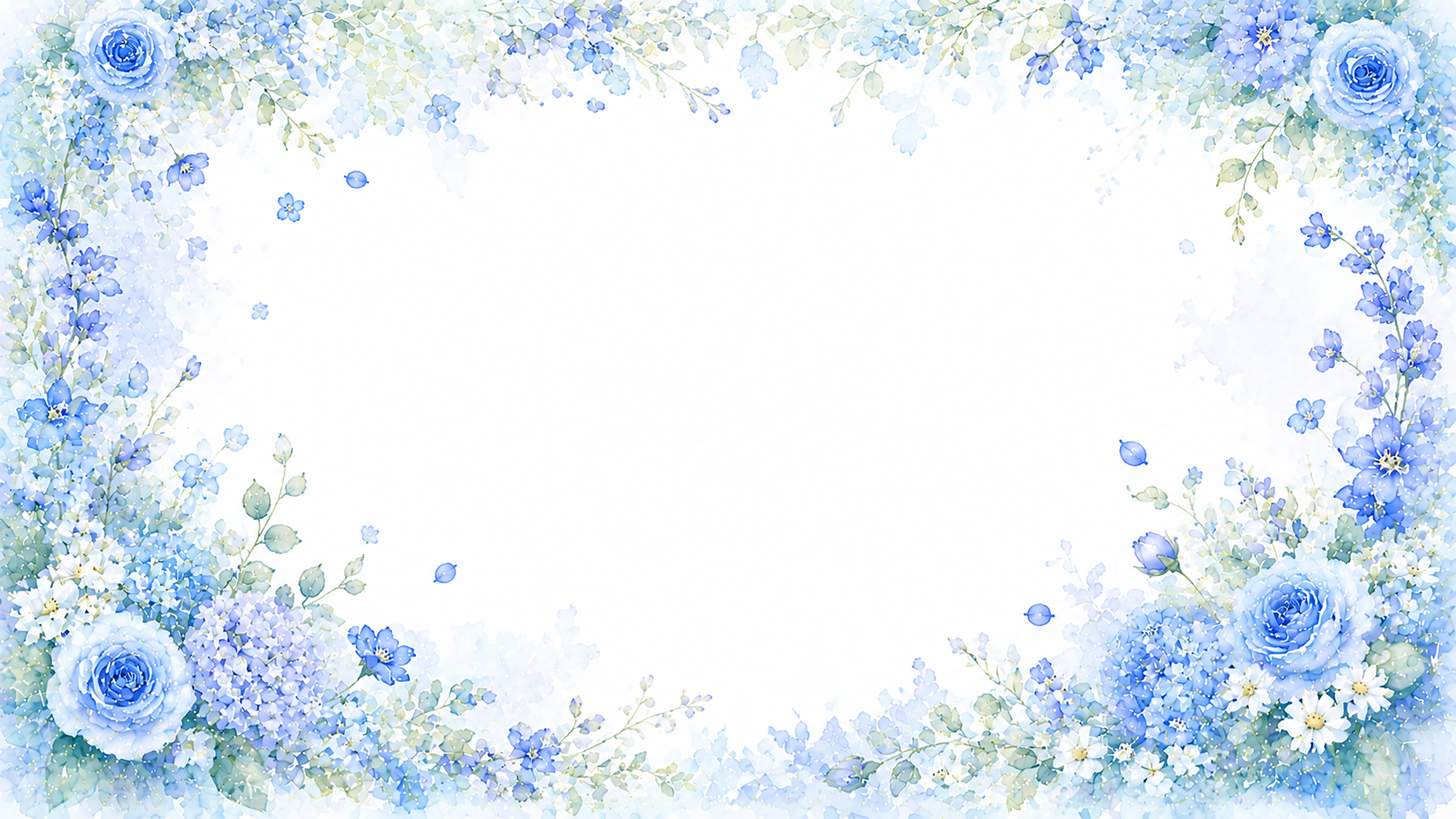 ブルーフラワーフレーム背景【無料・高画質PNG】青い花の囲みイラスト93372に写真・文字を入れる