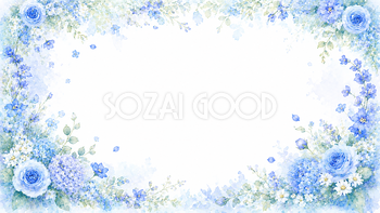 ブルーフラワーフレーム背景【無料・高画質PNG】青い花の囲みイラスト93372