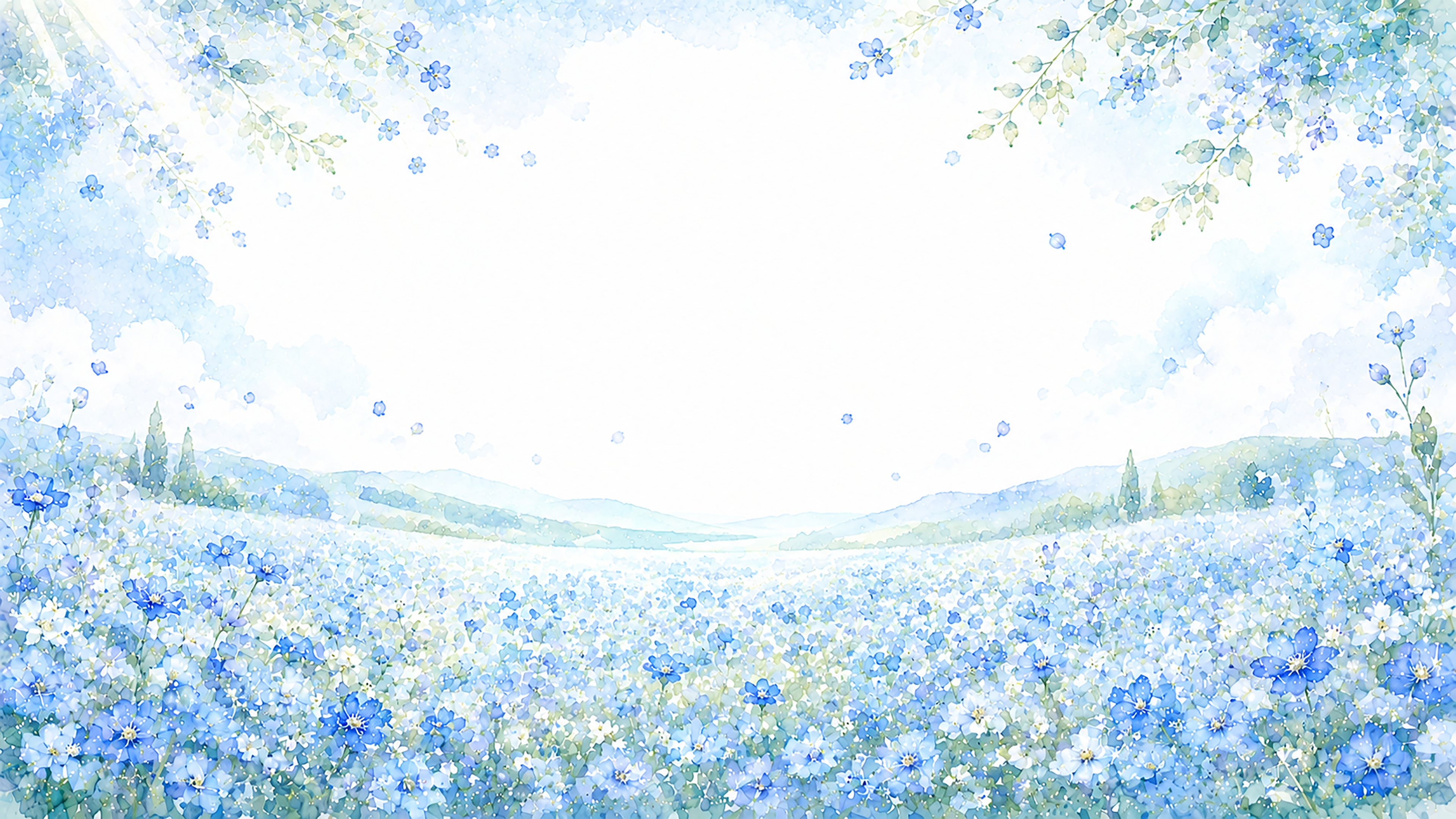 ブルー花畑背景・フレーム【無料・高画質PNG】青い花イラスト93373に写真・文字を入れる