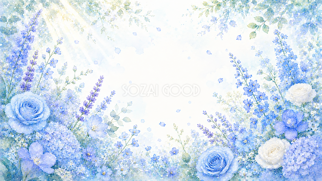 ブルーフラワー背景・フレーム【無料・高画質PNG】青い花イラスト93375