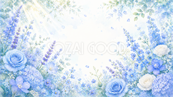ブルーフラワー背景・フレーム【無料・高画質PNG】青い花イラスト93375
