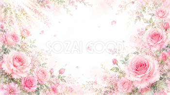 ピンクローズ背景・フレーム【無料・高画質PNG】93377
