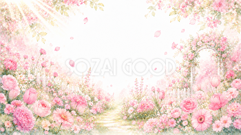 ピンクフラワーガーデン背景・フレーム【無料・高画質PNG】93383