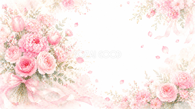 ピンクブーケ背景・フレーム【無料・高画質PNG】93384