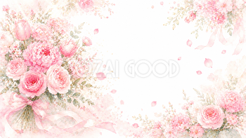 ピンクブーケ背景・フレーム【無料・高画質PNG】93384