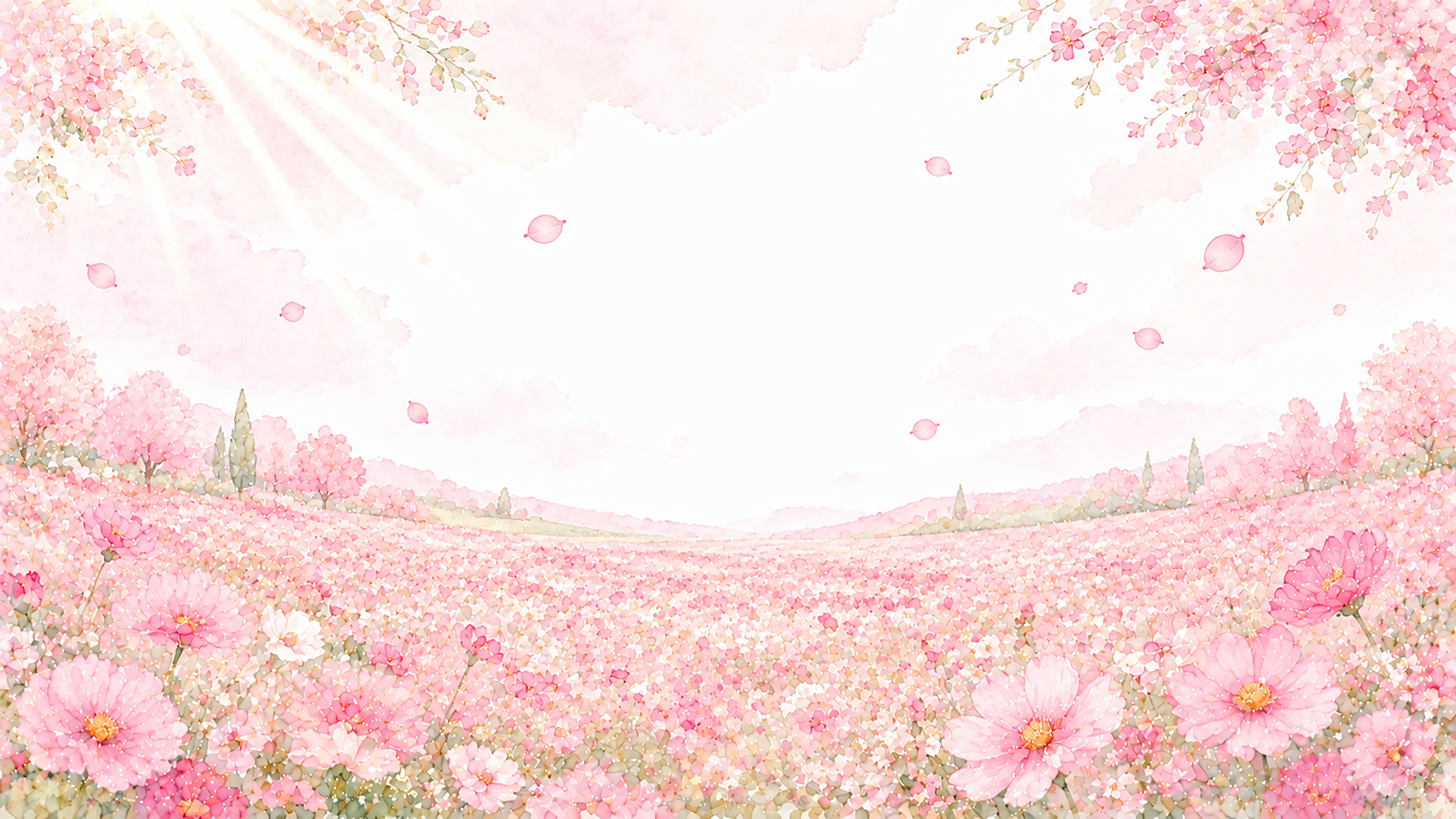 ピンク花畑背景・フレーム【無料・高画質PNG】93386に写真・文字を入れる