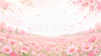 ピンク花畑背景・フレーム【無料・高画質PNG】93386